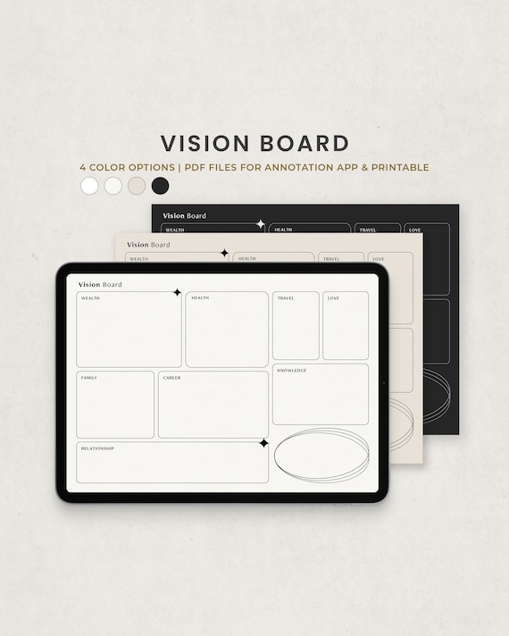 Vision Board, Dream Board, Bucket List, Affirmation, Law of Attraction Digital Planner Template for Goodnotes on Ipad