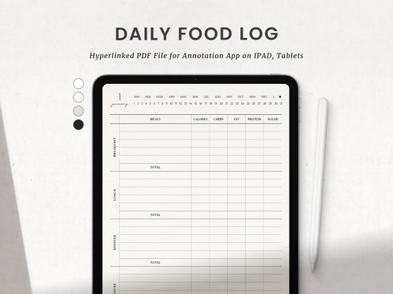 Daily Food Log, Digital Food Journal, Goodnotes Food Tracker Digital Planner for  Ipad, Notability