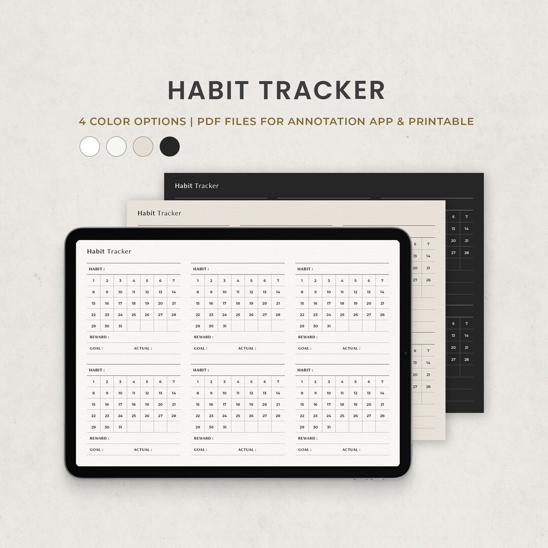 Monthly Habit Tracker Printable, Digital Daily 30 Day Goal Tracker ...