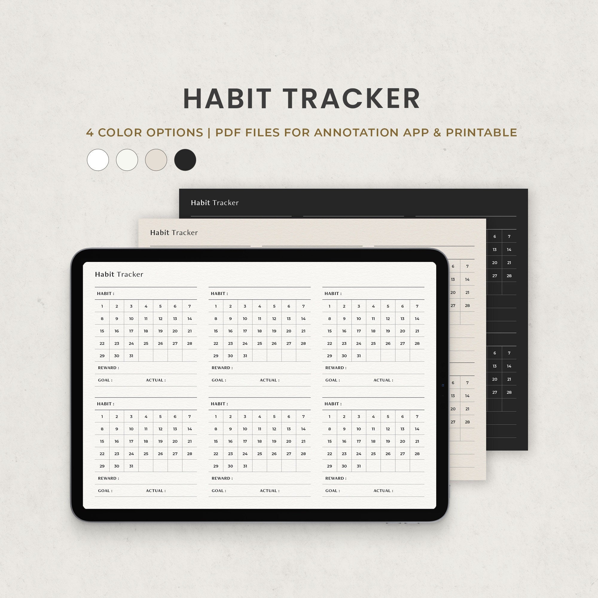 Monthly Habit Tracker Printable, Digital Daily 30 Day Goal Tracker ...