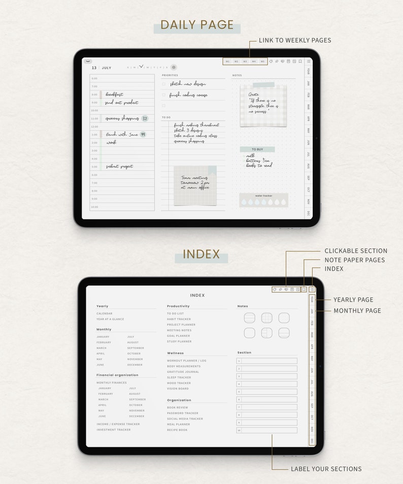 Undated Planner, Minimalist Digital Planner, iPad Goodnotes Daily Planner, Notability Planner, Simple Student Planner image 5