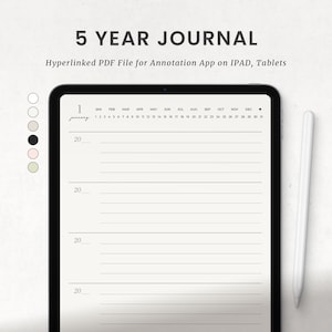 Digital 5 Year Journal, Goodnotes One Line a Day, Daily Gratitude Ipad Journal, Minimalist Journal