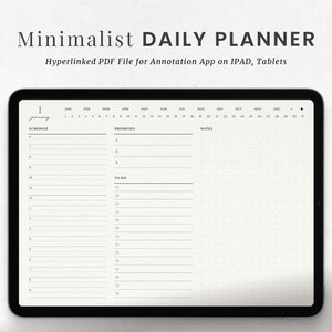 Minimal Daily Planner, Daily Schedule Digital Template for Goodnotes on Ipad, Landscape Android Planner