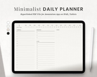 Hyperlinked Minimal Daily Planner, Daily Schedule Digital Template for Goodnotes on Ipad, Landscape Android Planner