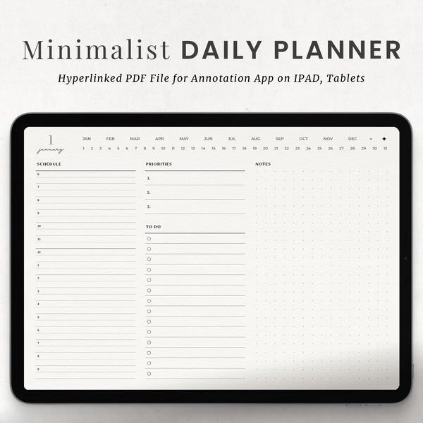 Hyperlinked Minimal Daily Planner, Daily Schedule Digital Template for Goodnotes on Ipad, Landscape Android Planner