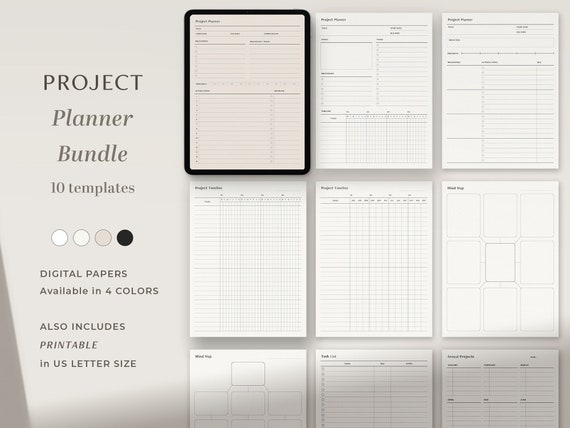Project Planner Bundle, Work Productivity Goal Planner Set Digital Planner, Printable PDF