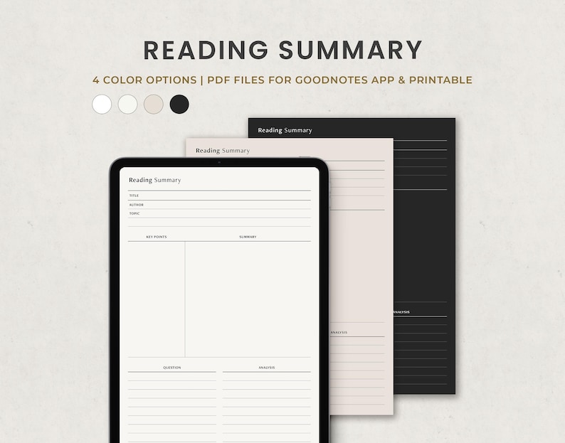 Reading Summary Template, Minimalist Student Book Notes (PDF) - Etsy
