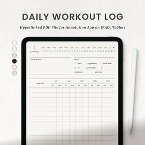 Workout Tracker Digital Planner, Daily Exercise Log Template for Goodnotes Notability Ipad Planner