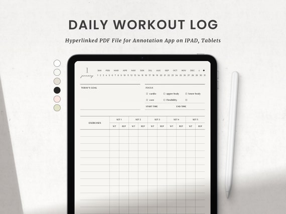 Workout Tracker Digital Planner, Daily Exercise Log Template for Goodnotes Notability Ipad Planner