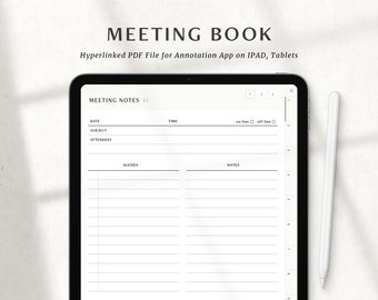 Digital Meeting Book for Goodnotes on Ipad, Meeting Minutes, Meeting Notes for Notability on Tablet Planner