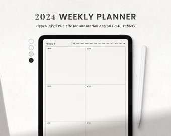 2024 Weekly Monthly Digital Planner, Goodnotes Ipad Weekly Overview, Week at a Glance, Portrait Minimal Planner PDF