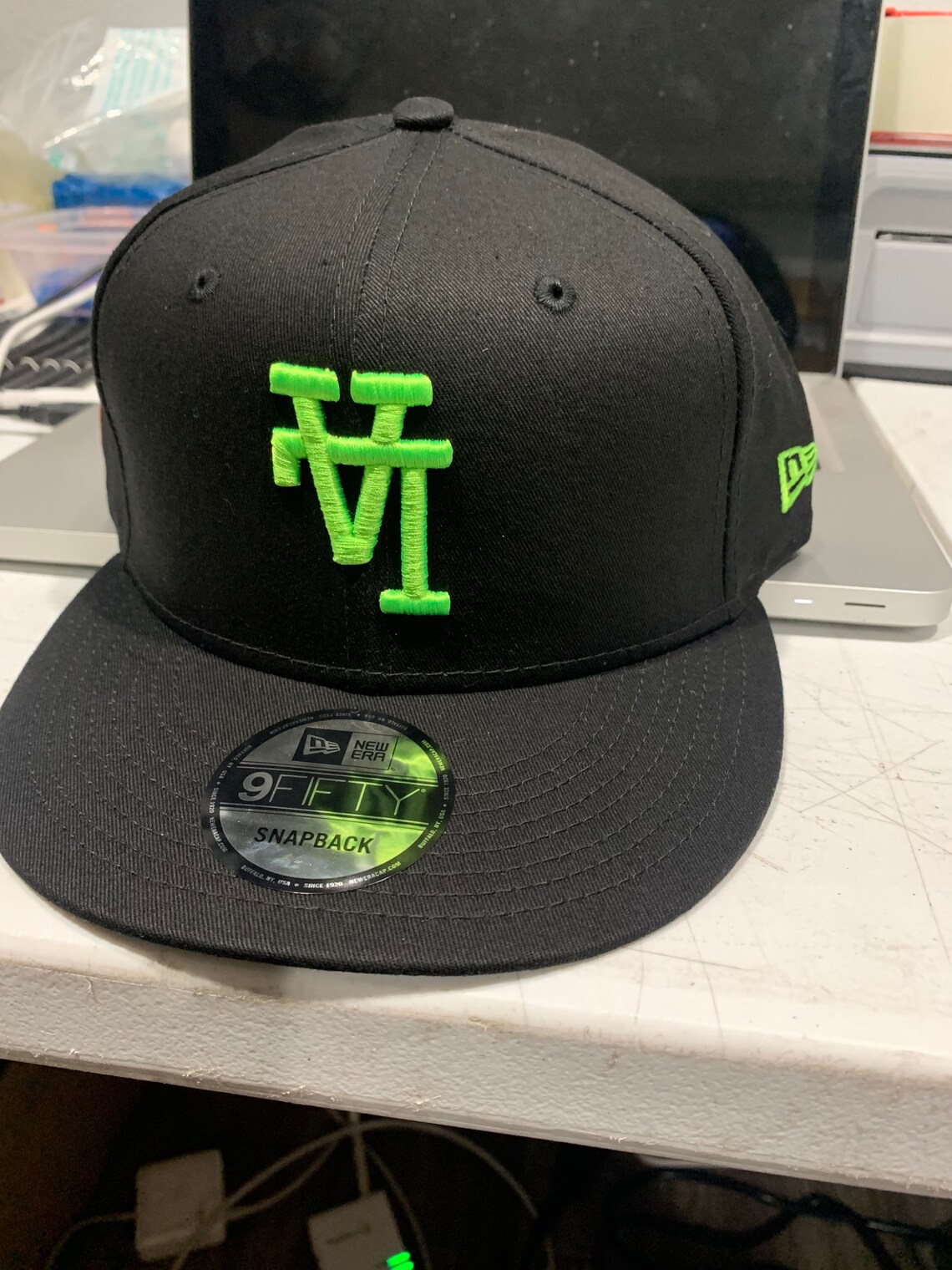 Upside Down LA New Era snapback black hat lime green Etsy