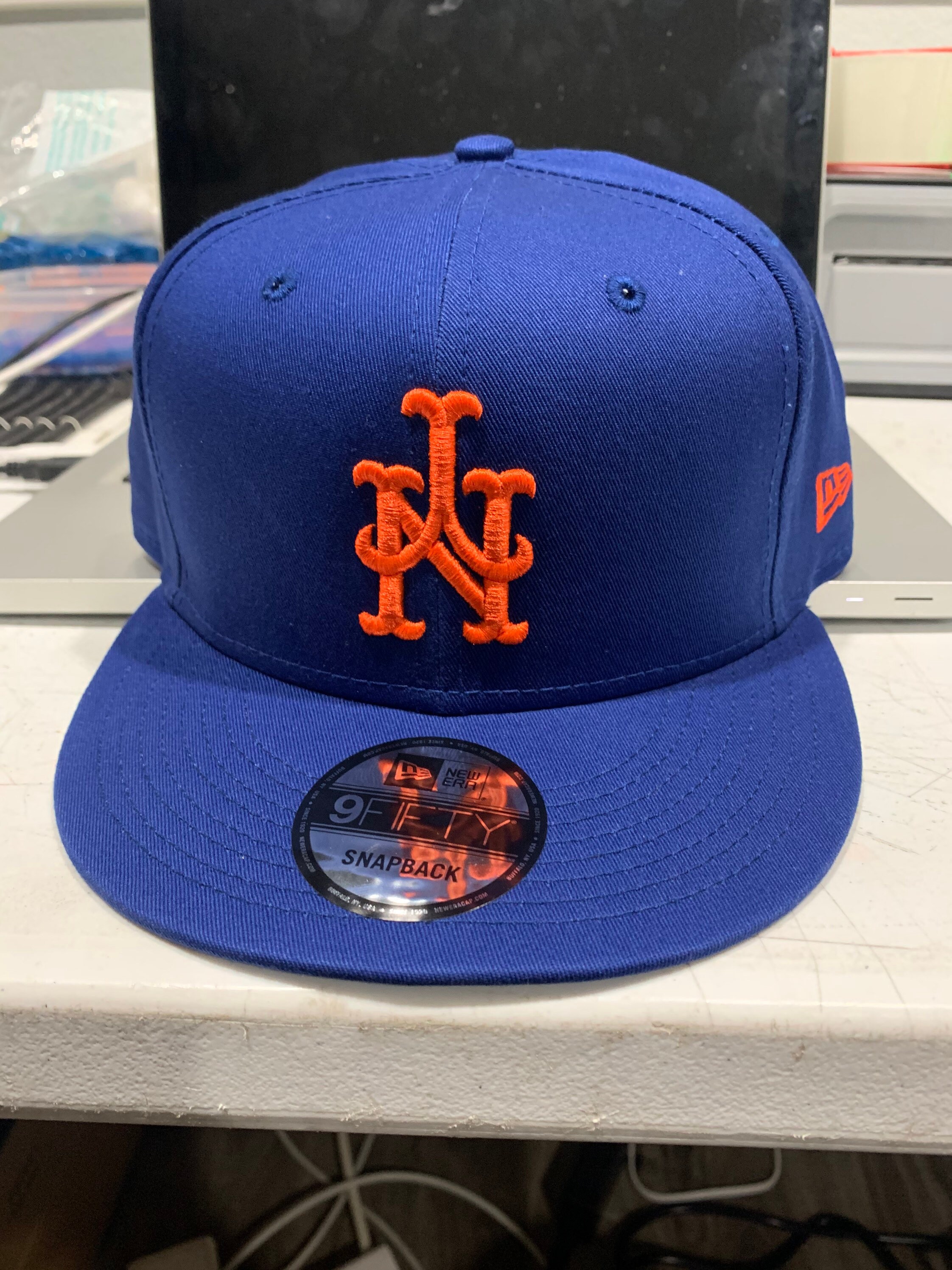 Upside Down NY (New Era) Snapback Royal Blue Hat Orange Lettering - New York Mets - NY Mets