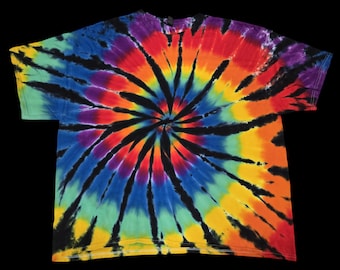Maat: 3XL - Gildan ultrakatoen tie-dye T-shirt - vloeibaar geverfde regenboogspiraal