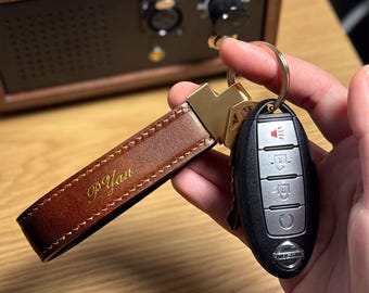 Personalized Leather Keychain Key Fob | Handmade Italian Cowhide | Custom Gift for Him & Her