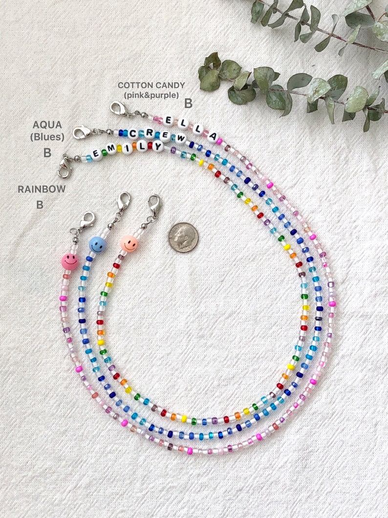Colorful \u2022 Smiley Face \u2022 Beaded Mask NecklaceChainLanyardHolder \u2022 KidsAdults \u2022 Personalization \u2022 Multicolor