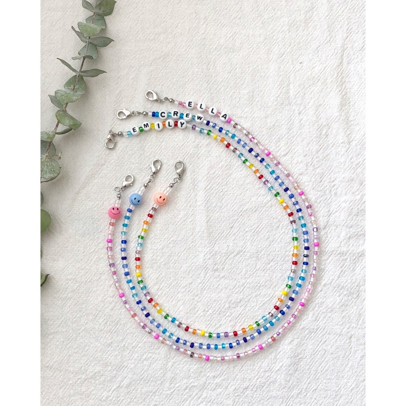 Colorful \u2022 Smiley Face \u2022 Beaded Mask NecklaceChainLanyardHolder \u2022 KidsAdults \u2022 Personalization \u2022 Multicolor