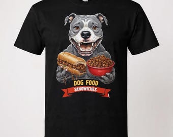 ¡Desata la risa con nuestra camiseta gráfica única de Pitbull "Sándwich de comida para perros"!