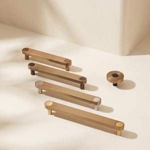 Brushed Copper Cabinet Handle | Knob or Bar Pull in 4 Sizes | Choice of Button Detail | Made to Order Australian Designer Hardware