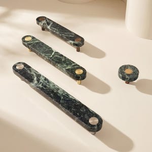 Green Marble Cabinet Handle | Verde Alpi Stone Knob or Bar Pull, 3 Sizes | Choice of Button Detail | Made to Order Designer Hardware