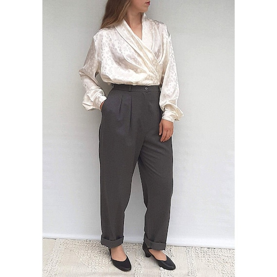 Vintage High Waisted Pants, Grey Vintage Trousers,
