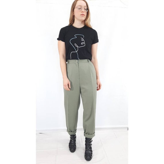 Vintage Trousers, Green High Waisted Pants
