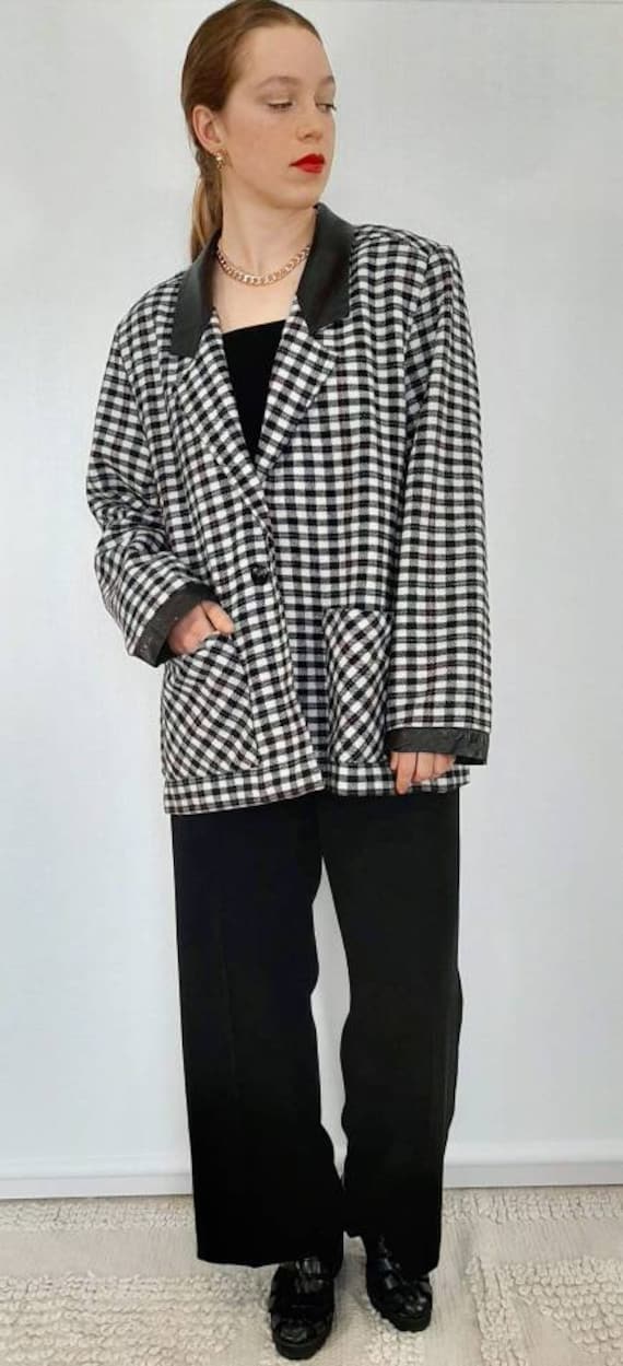 80s clothing women/'s blazer Vintage plaid blazer oversized blazer medium size blue blazer 80s blazer wool blazer