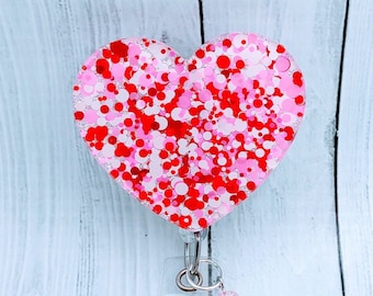 Red & Pink Heart Glitter Badge Reel, Valentine's Day, Holiday, RN, Nurse, CNA, Tech, Doctor, Student, Nurse Accessories, Gift For Nurse