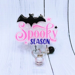 Spooky Season Retractable Badge Reel, Halloween Badge Reel, Fall Badge Reel, Nurse Badge Reel, Badge Holder, Medical ID, Glitter Badge Reel