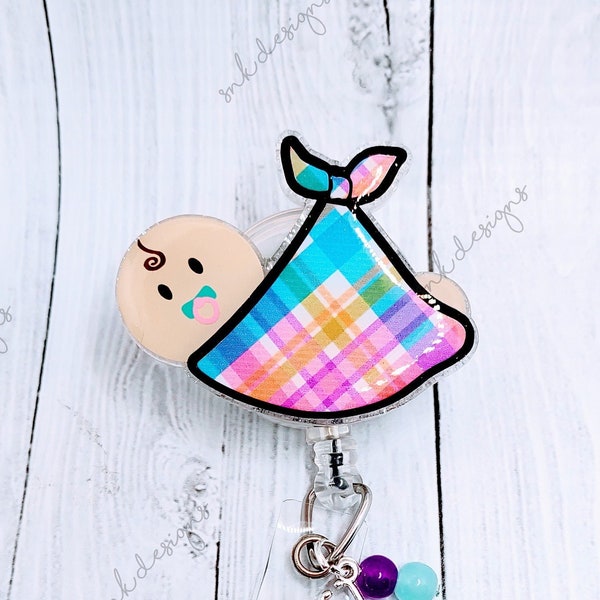 Baby In Blanket Badge Reel, L&D, Nicu, RN, CNA, Tech, Ob, OBGYN, Mother Baby, Postpartum, Glitter, Badge Holder, Gift for nurses, Key Card