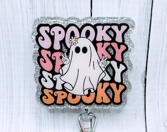 Spooky Ghost Badge Reel, Halloween, Fall, Spooky Season, Seasonal, Holiday, Nurse, RN, CNA, Doctor, Teacher, Tech, Physician, Badge Holder