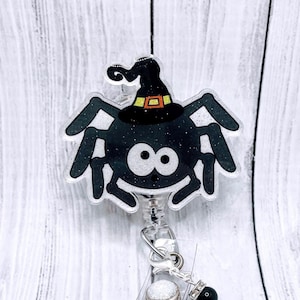 Spider Witch Hat Badge Reel, Halloween, Fall, Spooky, Seasonal, Holiday, Nurse, RN, CNA, Doctor, Teacher, Tech, Physician, Badge Holder
