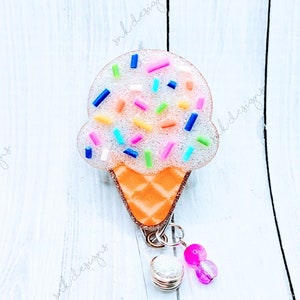 Ice Cream Cone Badge Reel, Summer, Glitter, Cute, RN, CNA, Teacher, Doctor, Physician, Student Badge Holder, Medical ID, Nurse Key Card