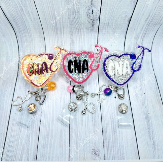 CNA Badge Reel, Patient Care Tech ID, Medical ID, Nursing Assistant Badge Reel, Glitter Badge Reel, Hospital Badge Reel, Heart Badge Holder