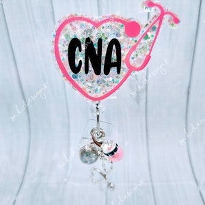 Bobine de badge de l’AIIC, identification de technologie de soins aux patients, identification médicale, bobine de badge d’assistant infirmier, bobine de badge à paillettes, bobine de badge d’hôpital, porte-badge cardiaque Pink