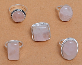 5-100 Pcs Rose Quartz ring, Gemstone ring, 925 Silver Plated Handmade Rings Jewelry, wholesale lot, ring for wedding and party ring women