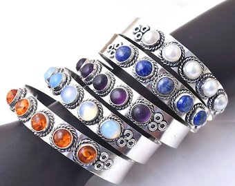 Assorted Gemstone Bangle Bracelet, Assorted Crystal Adjustable Cuff Bangle Jewelry, 8 mm Round stone Bangle Bracelet For Women Jewelry