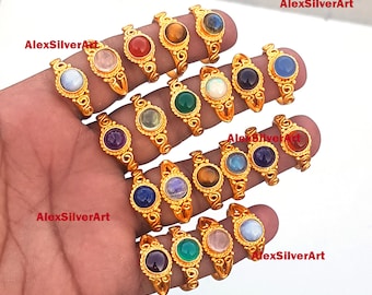 Natural Assorted Gemstone Ring, Assorted Crystal Handmade Ring, Ring For Women, Gold Plated Ring, Wholesale Lot Jewelry Bulk Sale!