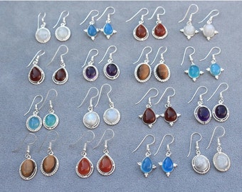 Boho-Fashion Earrings, Assorted Gemstone Earrings, Wholesale Earrings, Assorted Crystal Silver Plated Earrings Jewelry, Earrings For Women