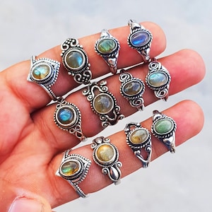 Natural Labradorite Gemstone Ring, Crystal Handmade Ring, Ring For Women, 925 Silver Plated Ring, Wholesale Lot Jewelry Bulk Sale!