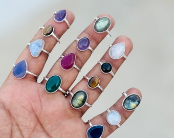 Wholesale Lot Assorted Crystal Rings For Women Gemstone Handmade Bezel Rings Gift Silver Plated Rings, Wholesale Lot Jewelry Bulk Sale!