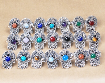 Assorted Crystal Hamsa Rings Lot The Hamsa Silver Overlay & Brass Alloy Adjustable Rings The Hand of Fatima Hamsa Rings For Women Jewelry