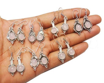 Natural Rose Quartz Gemstone Handmade Earrings Jewelry, Rose Quartz Crystal Earrings For Women Wedding Jewelry, Pink Earrings For Designer
