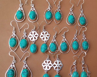 Awesome 5-100 Pcs Turquoise Gemstone 925 Silver Plated Designer Earrings Jewelry