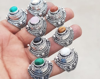 Assorted Crystal Handmade Poison Rings For Women, Gemstone Vintage Style Poison Adjustable Rings Jewelry Gift For Here