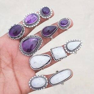 Amethyst Rainbow Moonstone Crystal Rings For Women, Amethyst Moonstone Gemstone Handmade Rings Jewelry, Wedding Jewelry
