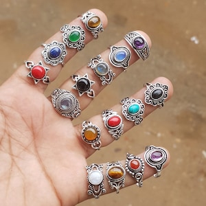 Multi Colors Rings For Women, Assorted Gemstone Handmade Ring Jewelry, Mix Small Rings Wholesale Lot