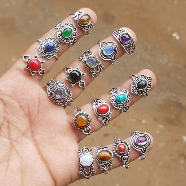 Multi Colors Rings For Women, Assorted Gemstone Handmade Ring Jewelry, Mix Small Rings Wholesale Lot