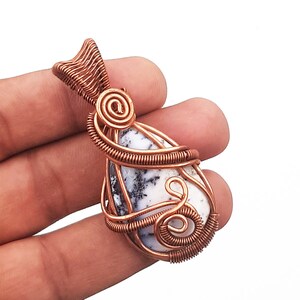 Natural Dendrite Opal Gemstone Copper Wire Macrame Pendant Necklace For Women, Opal Crystal Copper Wire Pendant Jewelry