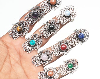 Assorted Crystal Hamsa Rings Lot The Hamsa Silver Overlay & Brass Alloy Adjustable Rings The Hand of Fatima Hamsa Rings For Women Jewelry